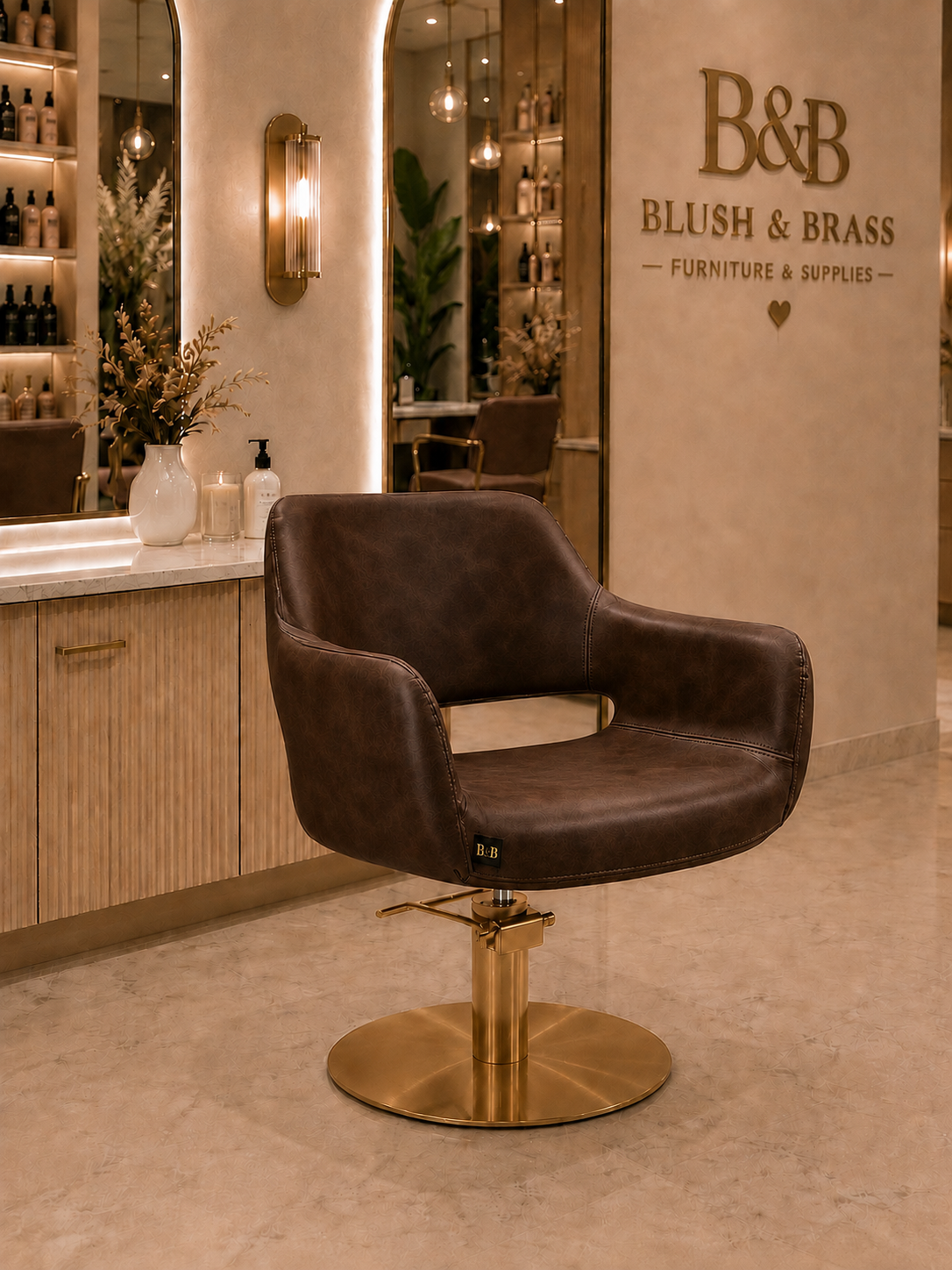 The Verona Styling Chair – Espresso & Brass